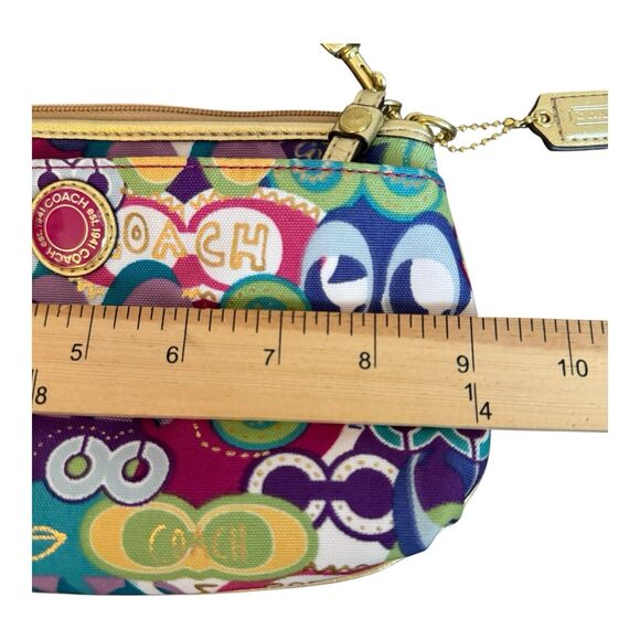 Coach Large Wristlet Multicolor Poppy Colorful Gold Leather Metallic Trim $98 - Picture 5 of 7
